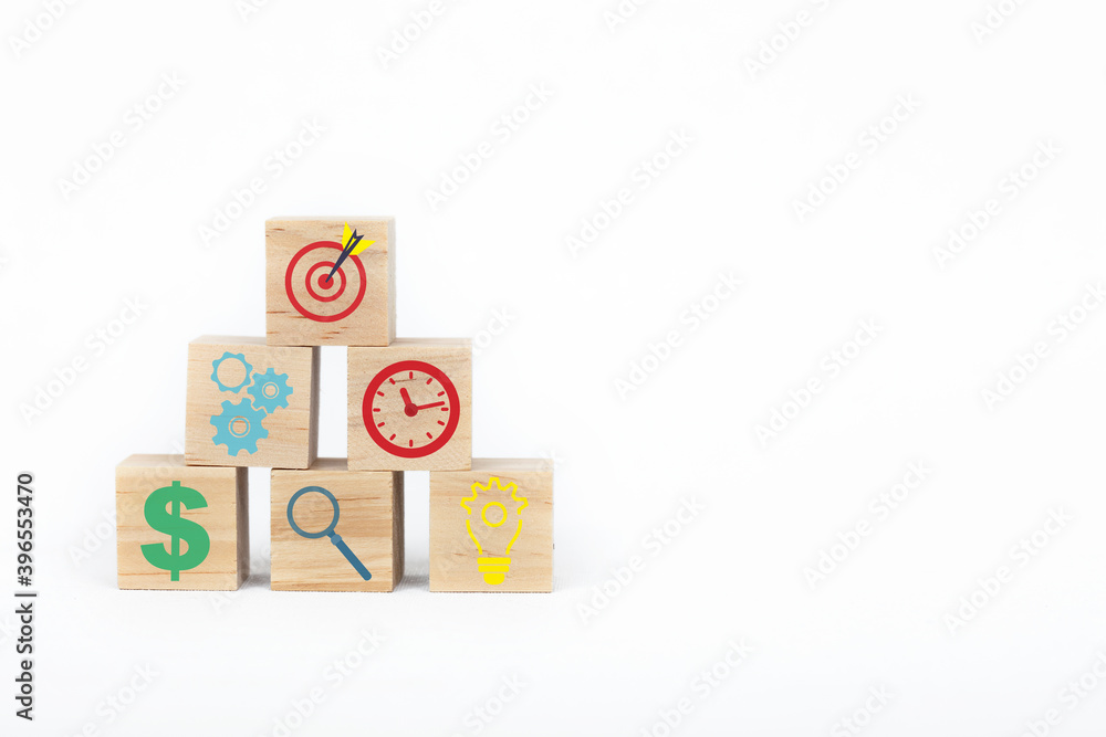 Business strategy and action plan concept. On wooden cube block. Business strategy and action plan concept. On wooden cube block.
