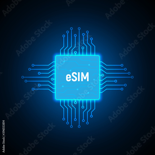Esim chip card concept icon. Embedded sim card cellular mobile technology smart concept