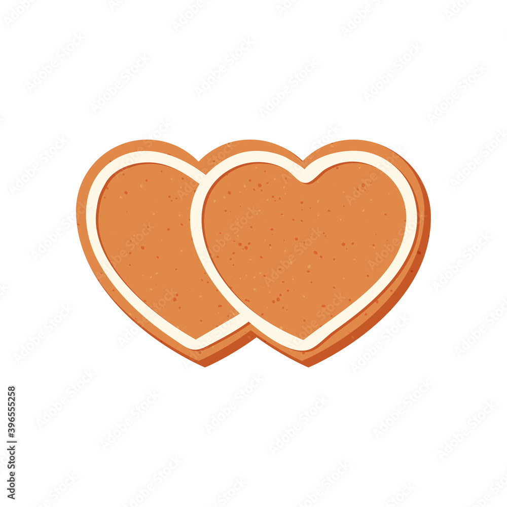 Valentines day gingerbread cookies. Carved figures decorated with sugar icing. Vector stock flat illustration isolated on a white background Valentines day gingerbread cookies. Carved figures decorated with sugar icing. Vector stock flat illustration isolated on a white background