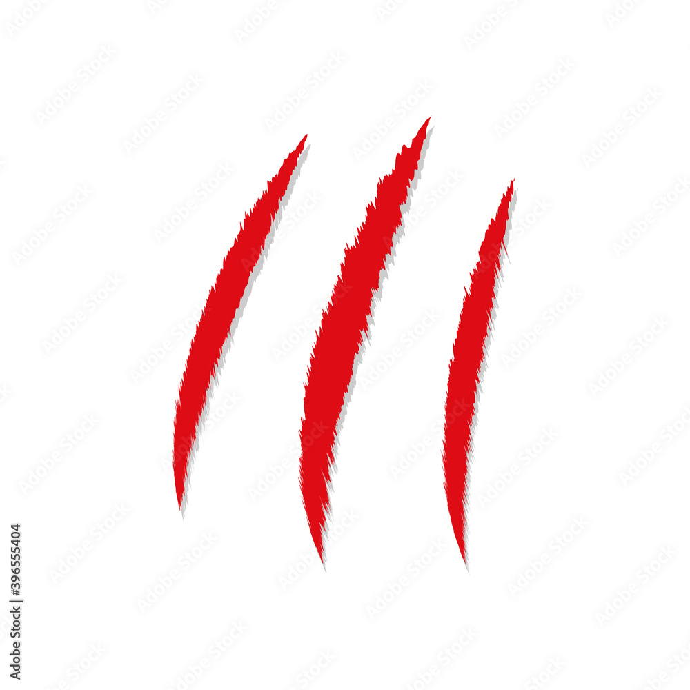 Obraz premium Claws scratches. Red predator claw symbol. Blood sign. Vector illustration isolated on white.