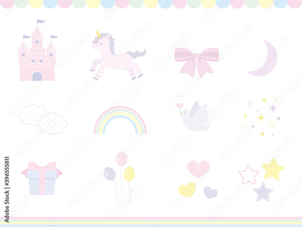 お城とユニコーンのファンシーイラスト セット Stock Vector Adobe Stock