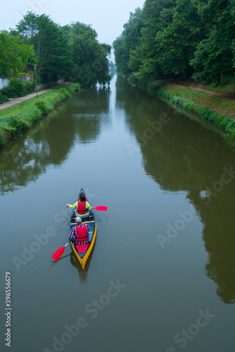 Canadian canoe activity, Loire River Canal, Chécy Village, Loiret Department, The Loire Valley, France, Europe