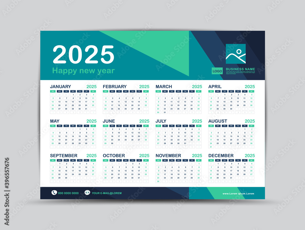 Calendar 2025 template, Desk calendar design, Happy New year, minimal trendy style, Wall calendar, wall calendar layout, Week start on Sunday, Set of 12 Months, Green background, vector illustration Calendar 2025 template, Desk calendar design, Happy New year, minimal trendy style, Wall calendar, wall calendar layout, Week start on Sunday, Set of 12 Months, Green background, vector illustration