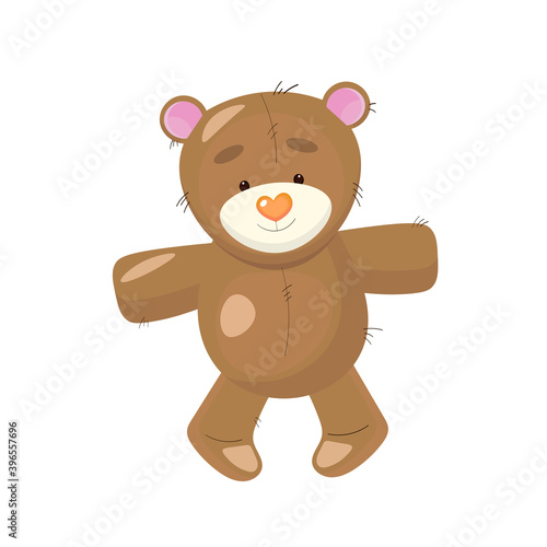 Cute plush teddy bear toy. Vector illustration.