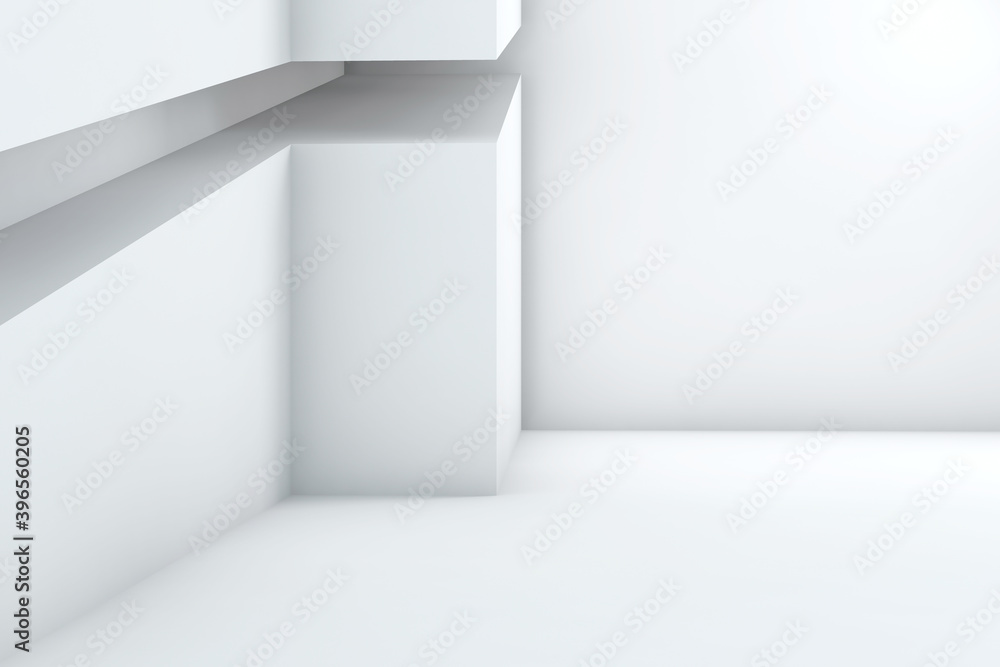 Abstract empty white interior with niche shelf, 3d