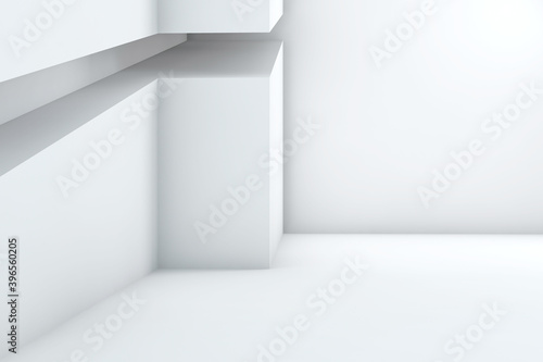 Abstract empty white interior with niche shelf  3d