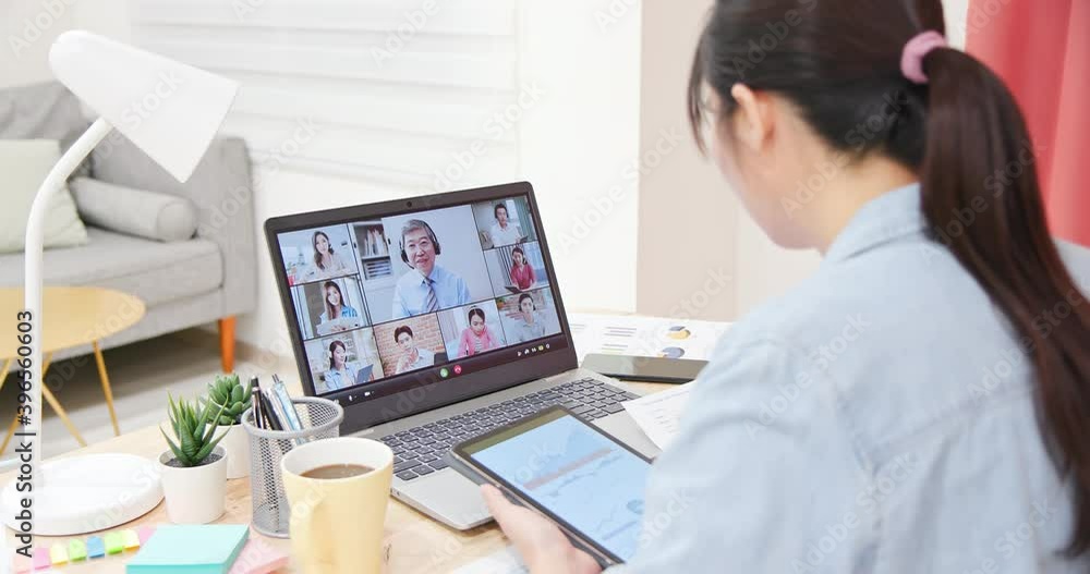 Female worker has video meeting Female worker has video meeting