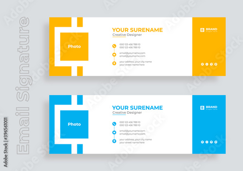 email signature personal information with modern creative abstract shape yellow and blue template design