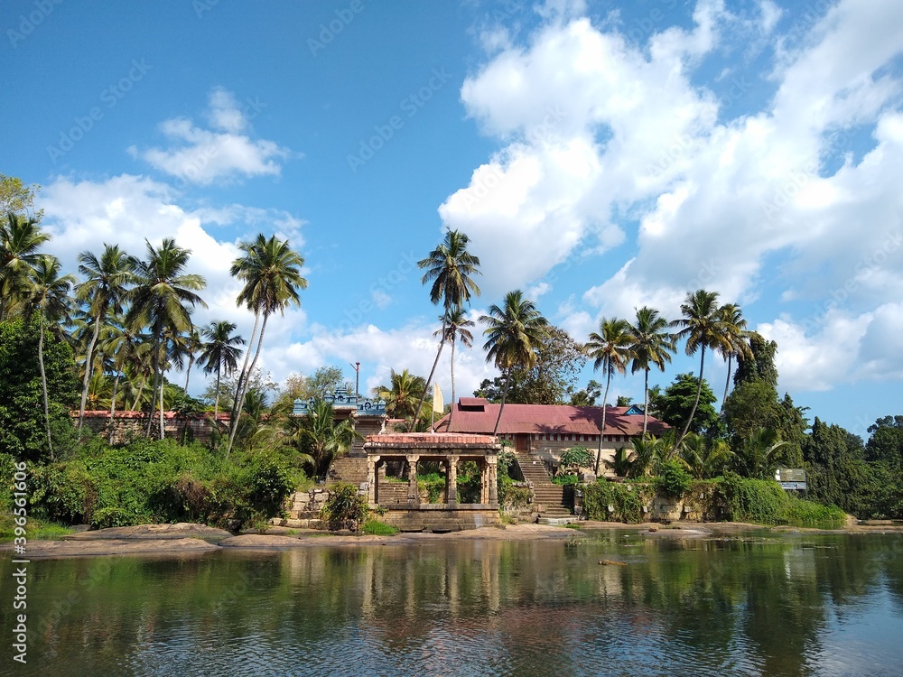 Temple in Tamilnadu, Blue sky and coconut tree 
