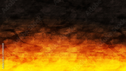 オレンジ色と黄色と黒色の燃える背景イメージ素材