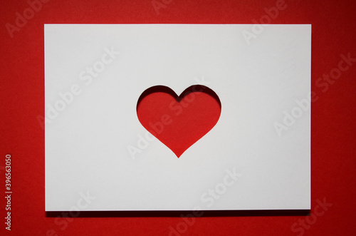 Free Download heart card cut out of paper on a red background. Valentine's day greeting card. I love you. Red heart greeting card - GFXLoad