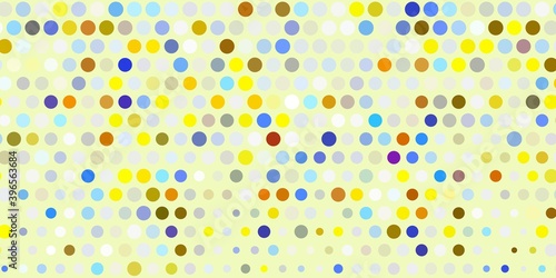 Light blue, yellow vector background with bubbles.