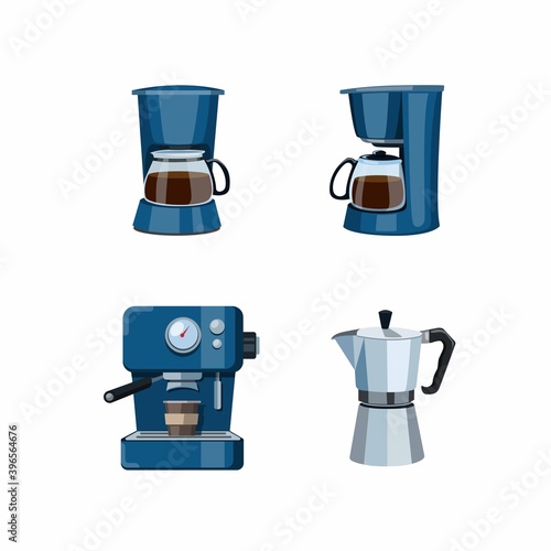 coffee machine cafe or kitchen symbol icon set in cartoon illustration vector on white background