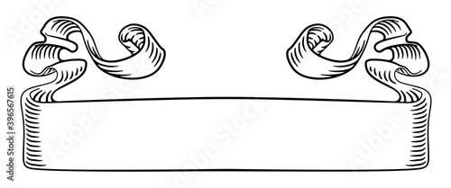 A scroll banner ribbon in an etching woodcut retro vintage style