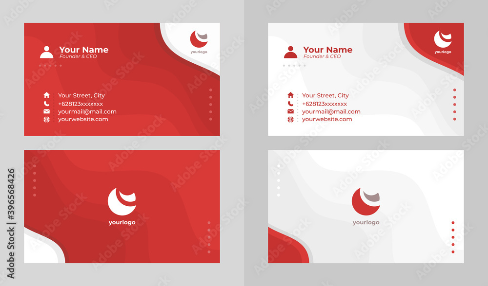 Set of Double sided red and white elegant business card template. Landscape orientation with two options vector illustration.