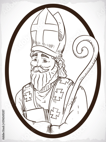 Religious Image of Saint Nicholas in Hand Drawn Style, Vector Illustration photo