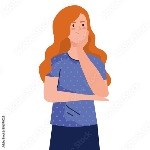woman avatar with red hair flexing design, thinking idea and creativity theme Vector illustration
