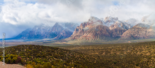 The Snow Covered Peaks of Mt. Wilson With Bridge and Rainbow Mountains  Red Rock Canyon NCA  Las Vegas  Nevada  USA