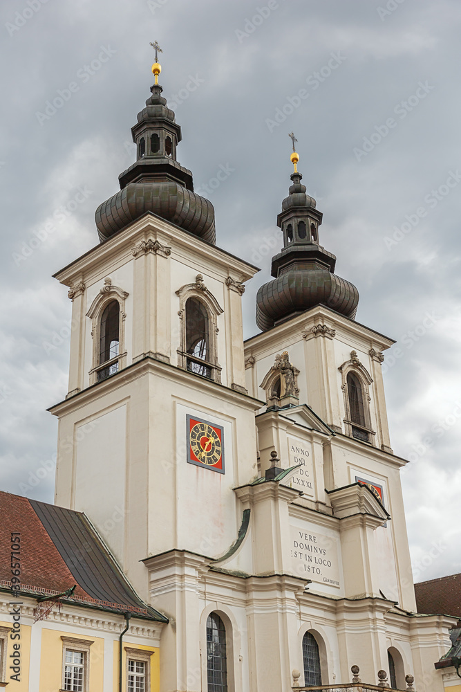 Towers of the abbey church of Kremsmunster seen from the courtyard
