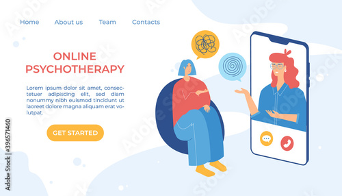Online psychotherapy concept. Psychological counseling. Vector illustration.