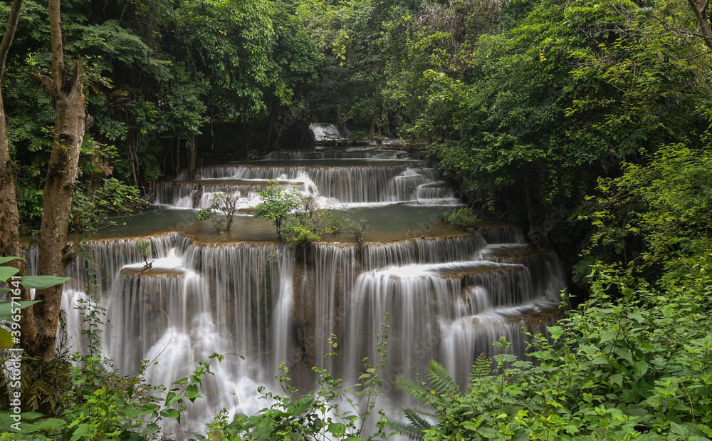 Beautiful Waterfall Erawan National Park in the West of Thailand.
