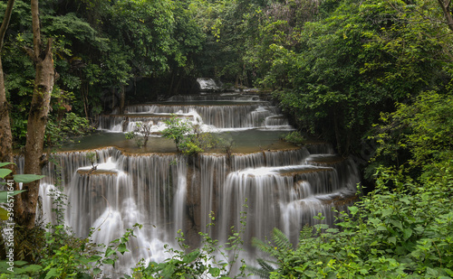 Beautiful Waterfall Erawan National Park in the West of Thailand.