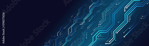 Hi tech circuit board design innovation concept. Abstract futuristic wide communication vector illustration. Sci fi technology on the blue background.
