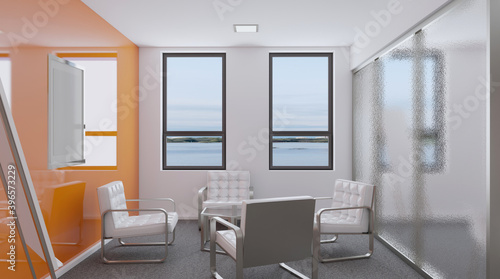 Modern office Cabinet.  3D rendering.   Meeting room. Blank paintings.