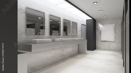 Contemporary interior of public toilet. 3D rendering.