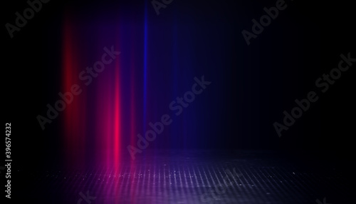 Neon abstract light rays on a dark background. Light effect  laser show  surface reflection. Ultraviolet radiation  nightclub. 3d illustration