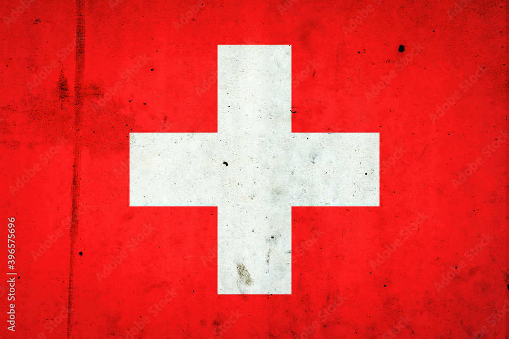 Switzerland flag on a concrete wall. .Flags. Switzerland flag on a concrete wall. .Flags.