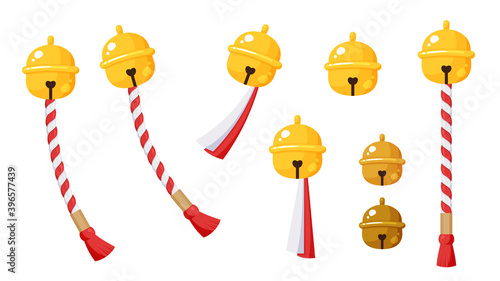 かわいい神社の鈴のイラスト素材セット