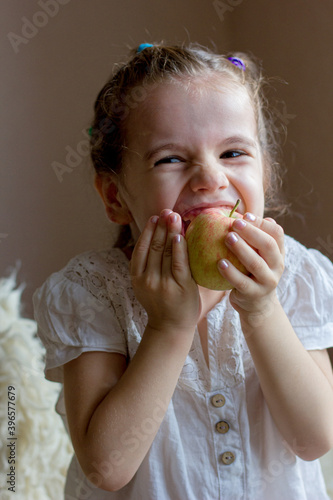 Funny little girl kid eats ...