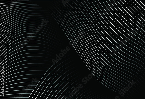 abstract black background with diagonal wave lines, Gradient vector retro line pattern design. Monochrome graphic.