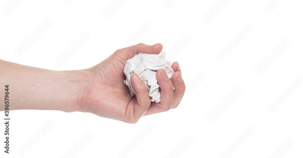 Hand holding crumpled paper isolated on white background. Hand holding crumpled paper isolated on white background.