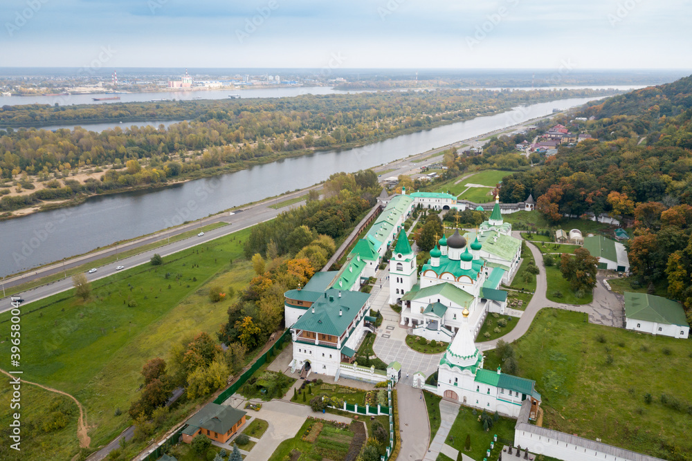 Bird's-eye view of the ascension Pechersk monastery in Nizhny Novgorod