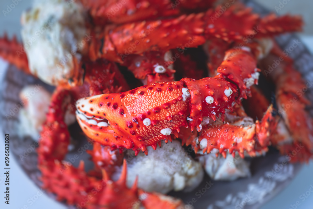 Kamchatka crab, frozen red king crab, Alaskan king crab close up view