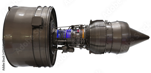Foto Close-up of a large jet engine turbine