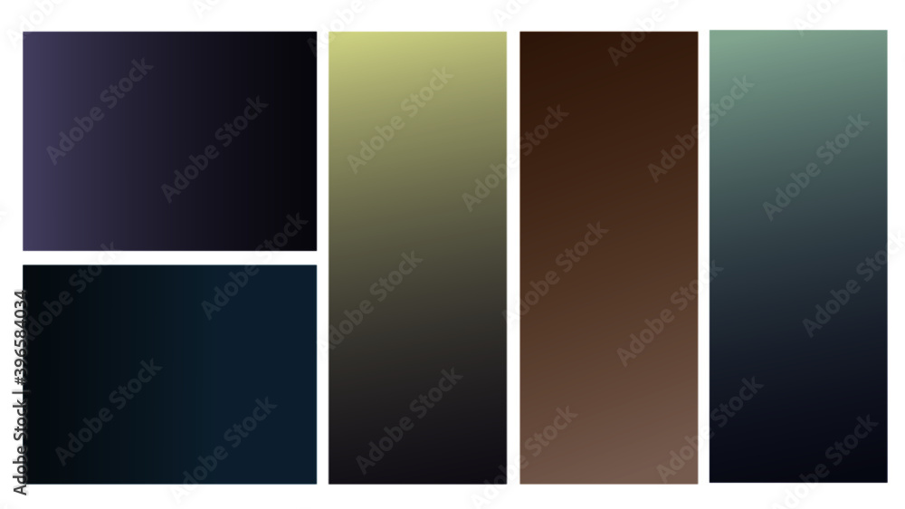 Dark gradient vector abstract background design set. Minimal dark blue, gray and brown color tones multicolor gradient vector illustration with empty copy space
