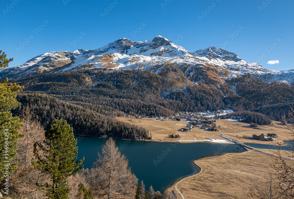 A scenic view of Alps and Silvaplana lake