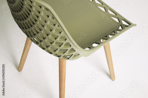 Rio de Janeiro, Brazil - November 30, 2020:  Perspective view of single decorative chair that made from wooden. photo