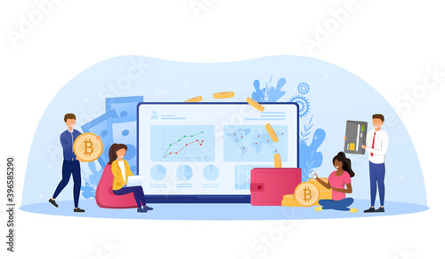Cryptocurrency exchange. Blockchain technology, bitcoin, altcoins, cryptocurrency mining, finance, digital money market, cryptocoin wallet, crypto exchange Flat design vector illustration