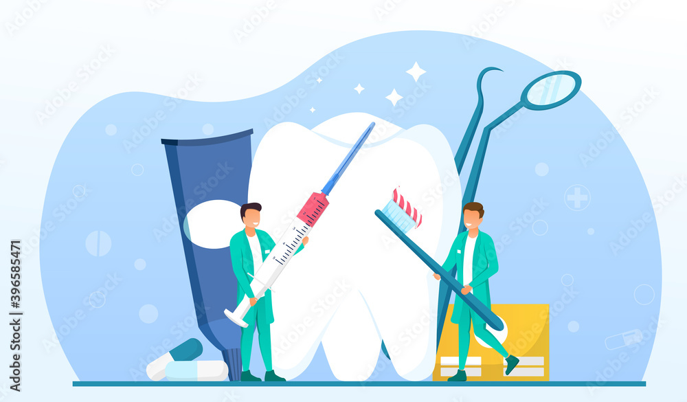 Dental care abstract concept. Dentists working in dentistry with