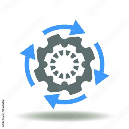 Gear mechanism process with round arrows icon vector. Workflow symbol. Operations processing illustration.