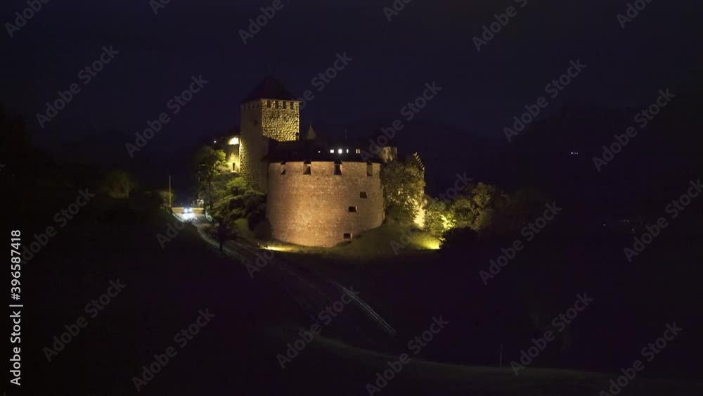 Vaduz Castle with a curvy road in Liechtenstein at night Vaduz Castle with a curvy road in Liechtenstein at night