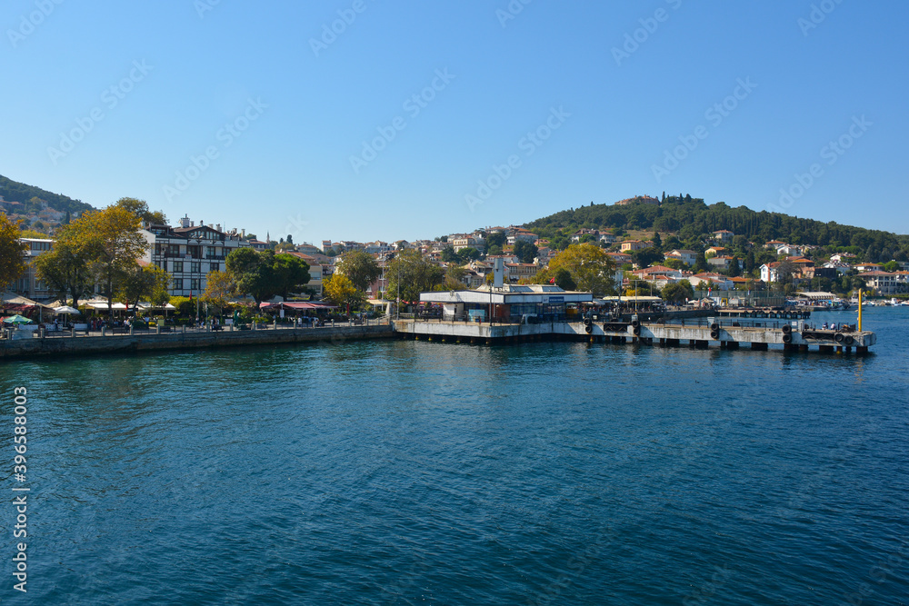 The ferry station on Heybeliada, one of the Princes' Islands, also known as Adalar, in the Sea of Marmara off the coast of Istanbul, Turkey