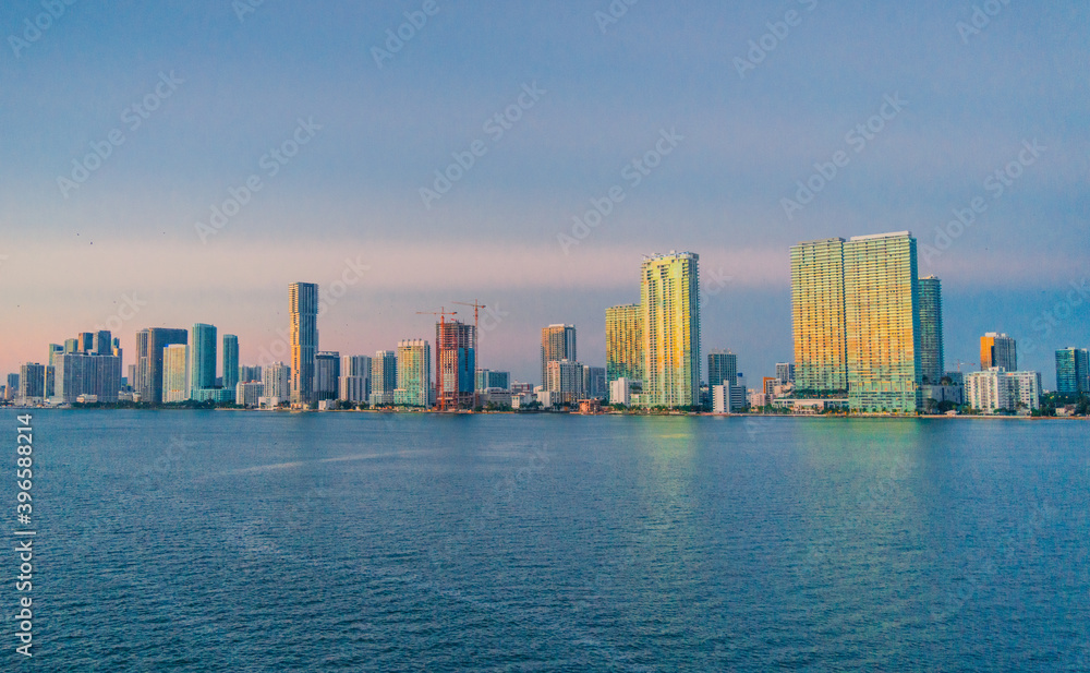 country skyline at sunrise Miami Florida usa  