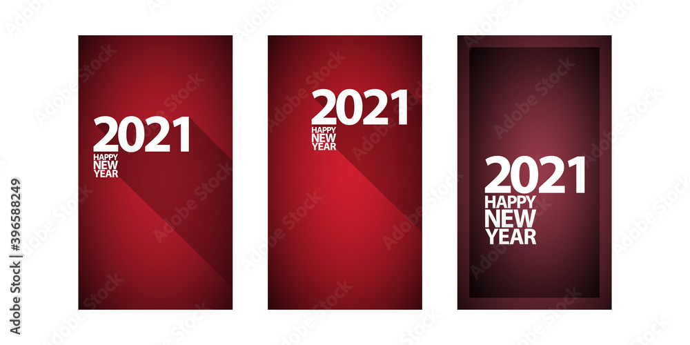 2021 Happy new year vertical banner background set or greeting card with text. vector 2021 new year numbers isolated on vertical red background. New year Stories design template set 2021 Happy new year vertical banner background set or greeting card with text. vector 2021 new year numbers isolated on vertical red background. New year Stories design template set