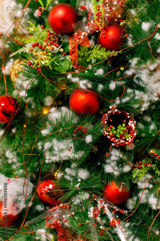 Bright decorations on the Christmas tree Bright decorations on the Christmas tree