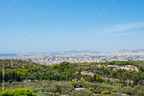 Athens, Greece : Aerial view of City Center and buildings from Acropolis, High angle view of Town